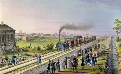 Eröffnung der ersten Eisenbahnlinie von Zarskoje Selo nach Pawlowsk im Jahr 1837